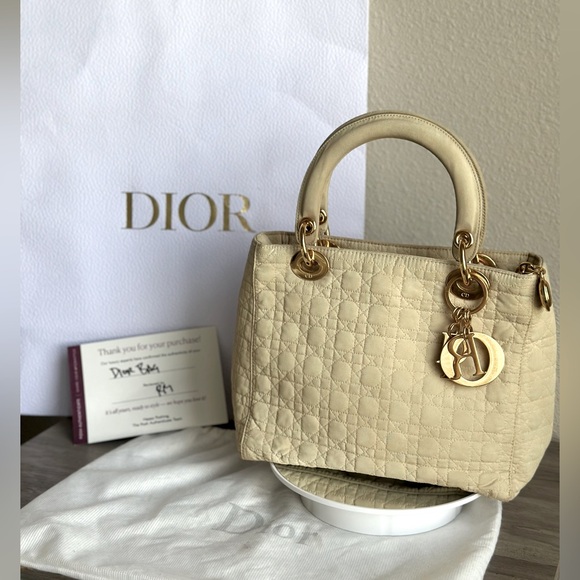 Dior Handbags - Dior Lady Dior Cannage Nylon Handbag Beige